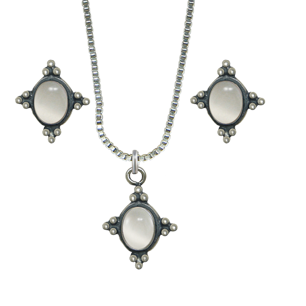 Sterling Silver Petite Necklace Earrings Set White Moonstone